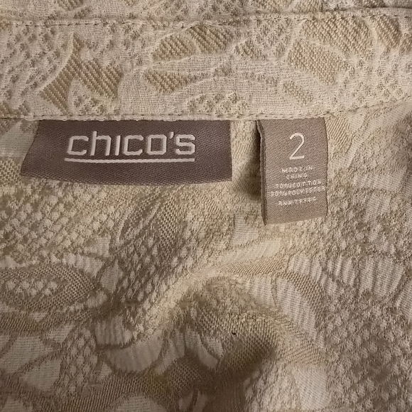 Chico's Cream and Tan Floral Open Blazer Chico Size 2 (Large) - Picture 4 of 5